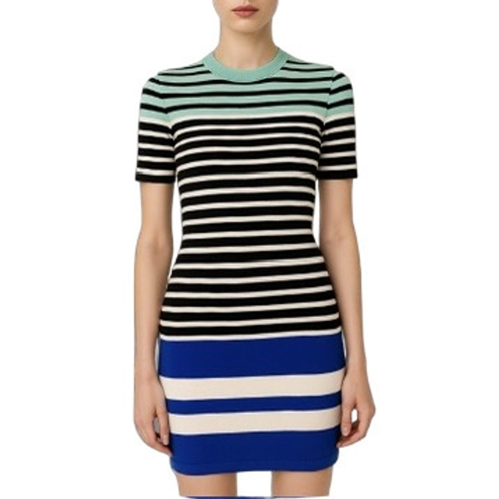 T Alexander Wang Short Sleeve Stripe Bodycon Mini Dress Stretch Multicolor S